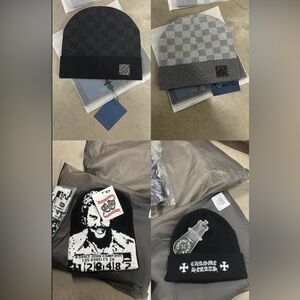 Checkered and Graphic Beanie Set